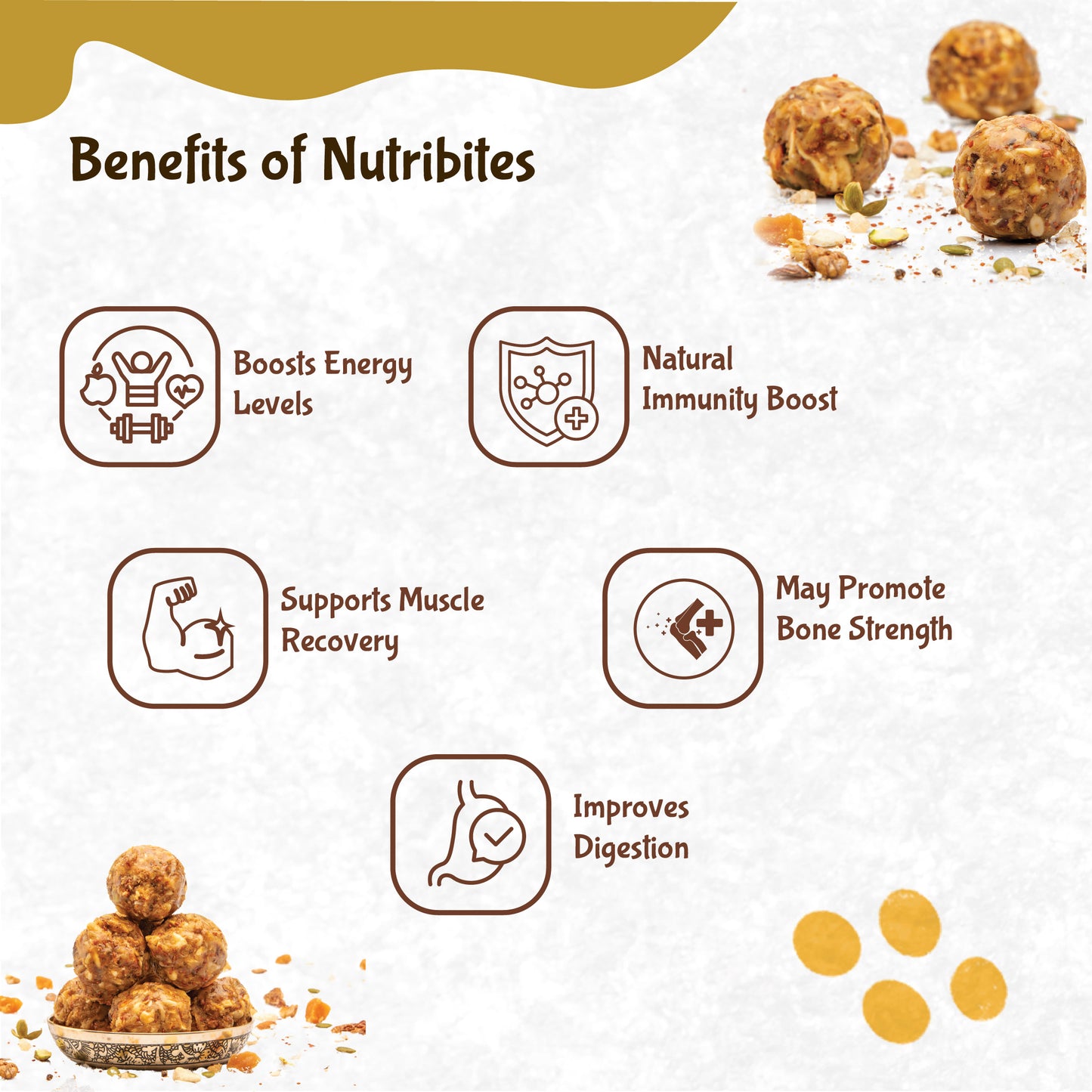Rajamudi Dink Nutribites 500 gms | Dry Fruits & Seeds Ladoo | No Flavours added|No Preservatives|No Sugar | Contains Pumpkin Seeds, Pistachio, Nutmeg, Walnut, Dates | Nutritional Powerhouse