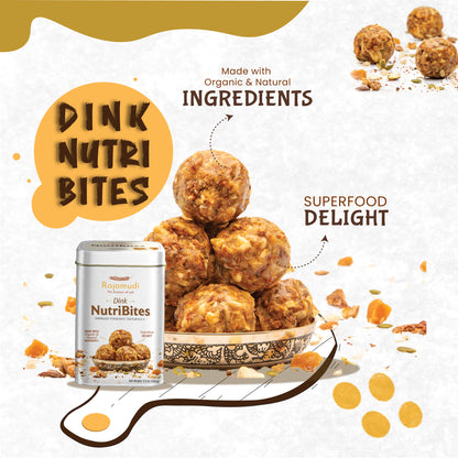 Rajamudi Dink Nutribites 500 gms | Dry Fruits & Seeds Ladoo | No Flavours added|No Preservatives|No Sugar | Contains Pumpkin Seeds, Pistachio, Nutmeg, Walnut, Dates | Nutritional Powerhouse