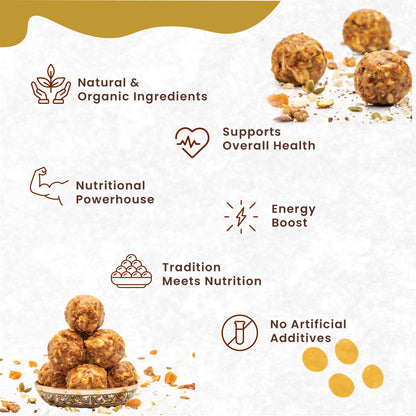 Rajamudi Dink Nutribites 500 gms | Dry Fruits & Seeds Ladoo | No Flavours added|No Preservatives|No Sugar | Contains Pumpkin Seeds, Pistachio, Nutmeg, Walnut, Dates | Nutritional Powerhouse