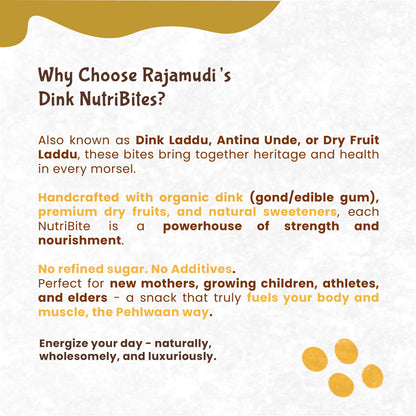 Rajamudi Dink Nutribites 500 gms | Dry Fruits & Seeds Ladoo | No Flavours added|No Preservatives|No Sugar | Contains Pumpkin Seeds, Pistachio, Nutmeg, Walnut, Dates | Nutritional Powerhouse