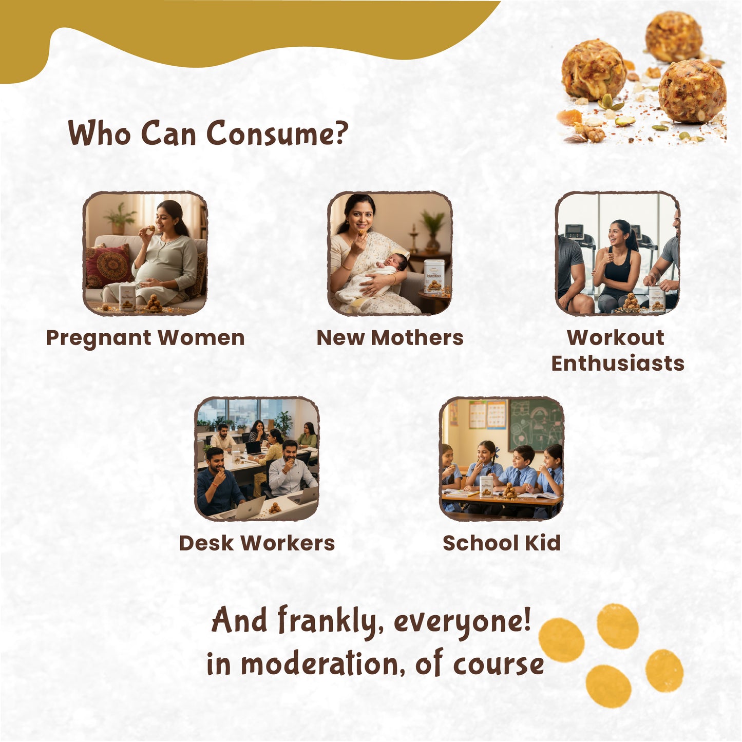 Rajamudi Dink Nutribites 500 gms | Dry Fruits & Seeds Ladoo | No Flavours added|No Preservatives|No Sugar | Contains Pumpkin Seeds, Pistachio, Nutmeg, Walnut, Dates | Nutritional Powerhouse